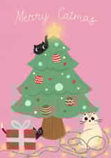 Merry Catmas - Christmas - Cats - Holidays - Christmas Tree - Presents - Lights created by Dani Law Art