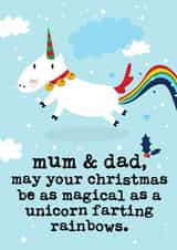 Funny Christmas Card - Parents - Unicorn Farting Rainbows created by Mrs Best Paper Co.
