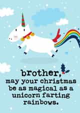 Funny Christmas Card - Brother - Unicorn Farting Rainbows created by Mrs Best Paper Co.