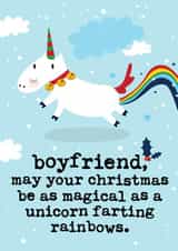 Funny Christmas Card - Boyfriend - Unicorn Farting Rainbows created by Mrs Best Paper Co.