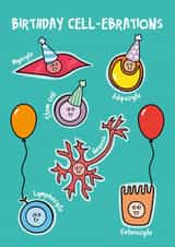 Cute Birthday Cell-ebrations Card - Punny Cartoons created by Science Scribbles