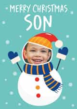 Personalised Christmas Photo Card created by Seabird Studio - Cute Snowman Christmas Photo Card - Merry Christmas Son