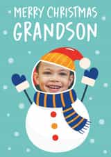 Personalised Christmas Photo Card created by Seabird Studio - Cute Snowman Christmas Photo Card - Grandson