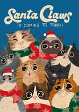 Festive card with bundled-up kitties - for family and friends - Santa Claws created by Kasia Cards