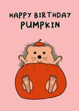 Cute birthday card for daughter - pumpkin - October - hedgehog created by The Northern Bird