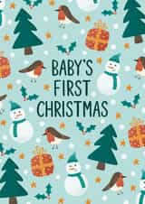 Cute Card For Baby's First Christmas – Festive Pattern – Robins, Sparkle & Snow created by Chloe Tyler