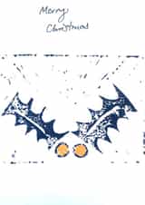 Christmas card 'orange holly' handmade Lino print - Merry Christmas created by NanglePrints
