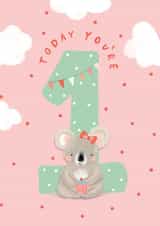 Cute 1st Birthday Card - Koala - Today You're 1 Year Old created by Paperlink and Meraki Greeting Cards