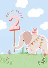 Cute 2nd Birthday Card - Elephant - Today You're 2 Years Old created by Paperlink and Meraki Greeting Cards