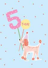 Cute 5th Birthday Card - Poodle Dog - Today You're 5 Years Old created by Paperlink and Meraki Greeting Cards