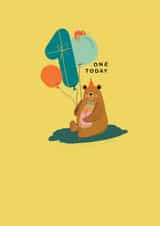 Cute 1st Birthday Card - Bear - Today You're 1 Year Old - One Today created by Paperlink and Meraki Greeting Cards