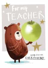 BRYN BEAR - For my Teacher! Brown Bear with big green apple. created by Hello Munki