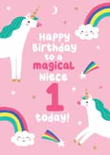 Cute Unicorn Birthday Card - 1 Today - Niece created by Pixie Studio