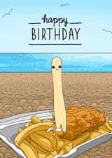 Cute Fish and Chips on the Beach - Happy Birthday card created by Evie Garnett Designs