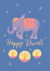 Cute diya Diwali card - Elephant & Candels created by Posted With Pyaar