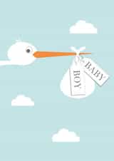 Newborn Baby Boy, New Parents Stork Congratulations Card created by Stripey Cats