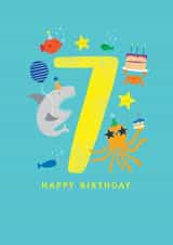 Cute 7th Birthday Card - Under The Sea - 7 Years Old Today created by Paperlink and Meraki Greeting Cards