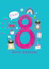 Cute 8th Birthday Pug Card - 8 Years Old Today - Dogs created by Paperlink and Meraki Greeting Cards