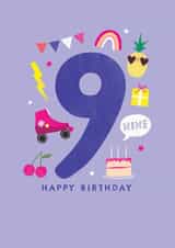 Fun 9th Birthday Card - Roller Skates - 9 Years Old Today created by Paperlink and Meraki Greeting Cards