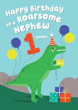 Cute Dinosaur Birthday Card - Roarsome Nephew - 1 today! created by Pixie Studio