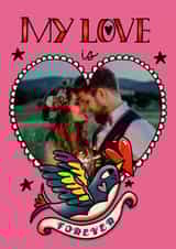 Personalised Valentines Day Photo Card created by NICHOLA COWDERY ILLUSTRATIONS - Illustrated Valentines Photo Card - Tattoo Style