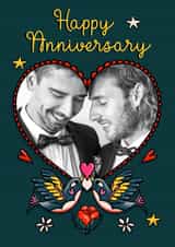 Personalised Anniversary Photo Card created by NICHOLA COWDERY ILLUSTRATIONS  - Pretty Anniversary Photo Card - Tattoo Style