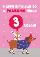Cute Birthday Card - for your Pawsome Dog Loving Niece - 3rd Birthday created by Pixie Studio