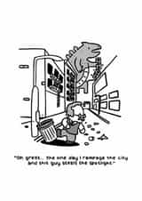Godzilla cartoon card - Birthday - For Dad created by Thomas Wykes