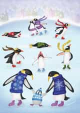 Cute Christmas penguins skating on a frozen lake created by LeopardyNonsense