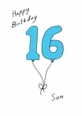 16th Birthday Card for your Son - Blue Sixteen Balloon created by A Ray of Sunshine Cards