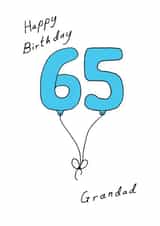 65th Birthday Card for your Grandad - Blue sixty fifth Balloon created by A Ray of Sunshine Cards