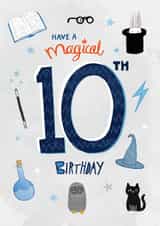 Magical 10th birthday card - Cute illustration created by Pencilface