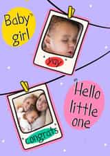 Personalised New Baby Photo Card created by Lisa Wardle - Cute Personalised Photo Card - Baby Girl - Polaroid