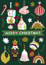 Retro- Pretty Christmas Card - Baubles- Cat- Merry Christmas- Nutcracker created by Jennifer Protheroe