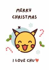Cute Pokemon Christmas Card for Boyfriend, Girlfriend or Partner with Pikachu created by Lucky Jems Gifts