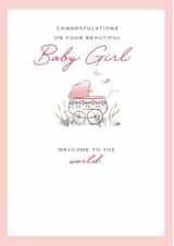 New Baby Girl card - sweet pink pram - welcome to the world created by Orchard Design House