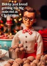 A funny a cheeky Christmas card for Men- Bobby's nuts created by Vanilla Frosting Studio