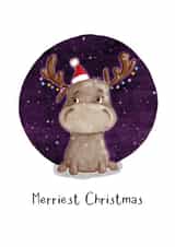 Cute Christmas card - friend - reindeer - Merriest Christmas created by Loubydoobie