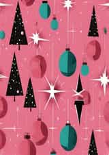 Cute mid century modern atomic retro pink Christmas card created by Atomicai Designs