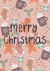 Cute gingerbread man and hot chocolate christmas card created by Jellybun Designs