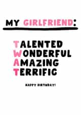 Cheeky Birthday Card - Twat - Girlfriend created by Pink Peach Cards