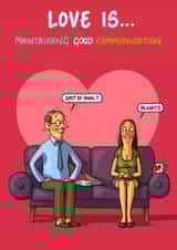 Naughty Valentines Card - Love Is... maintaining good communication created by Bryony Jackson Walters