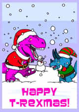 Fun Christmas Card - Tyrannosaurus and Triceratops playing - Happy T-Rexmas! created by Tee Rex