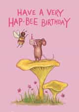 Cute birthday card - Mouse, Bee and Chanterelle Mushroom created by Zoe Pearl