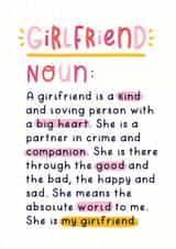 Heartfelt Valentine's Day Card - Girlfriend - Dictionary Definition created by Joanne Hawker