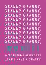 Funny Granny Birthday card - Snack Card - Granny created by Heather Alstead Design LTD