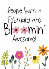 Cute happy birthday greeting card for a February birthday- flowers created by Naomi Park