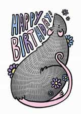 Cute Happy Birthday Card - Illustrated Rat created by Kate Wand
