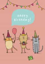 Cute Cat Themed Birthday Card- Party Line Design created by Heather Buchanan
