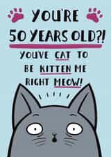 Funny Cat Pun Birthday Card -  50th created by Jimmy Doodle